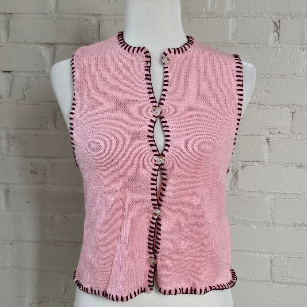 Coquette Bubblegum Pink Crop Sweater Vest┃Kawai chic Y2K Style​┃Button Front